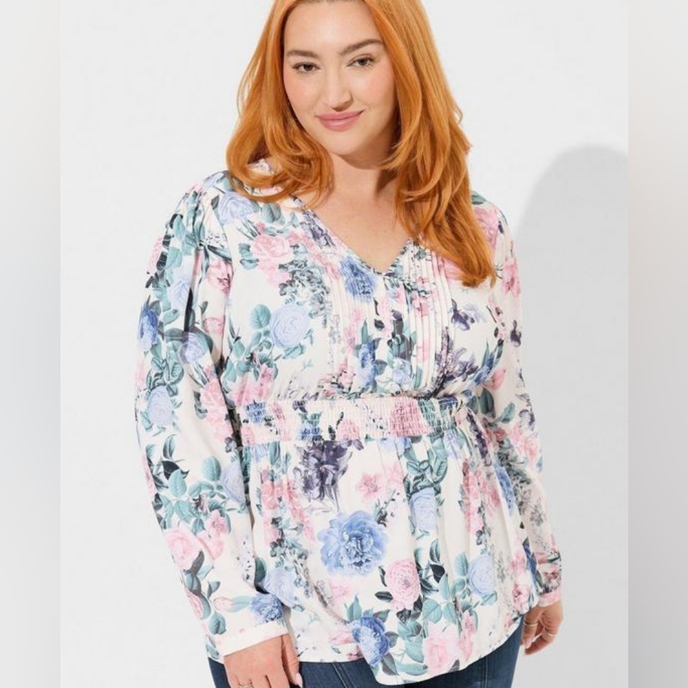 Torrid Babydoll Georgette Pintuck Long Sleeve Blouse, Size 2x